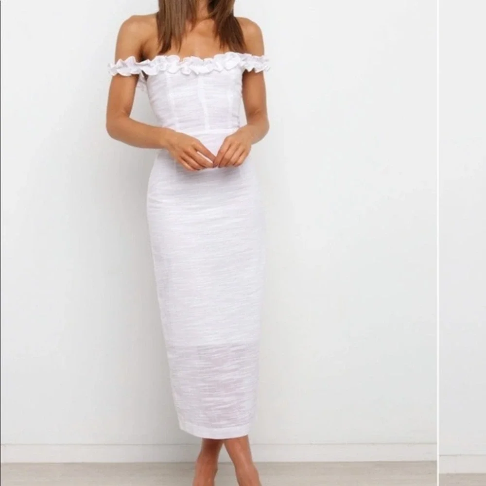 Petal‎ + Pup Dress Womens 4 White Off Shoulder Ruffle Midi Cotton ABG03 03629 - Picture 3 of 9